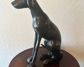 Vintage cast hollow bronze sculpture of a whippet.