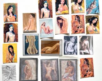 Over 20 Original Miniature Nude Drawings & Paintings By Various Artists, Mostly SIgned
Lot #: 125