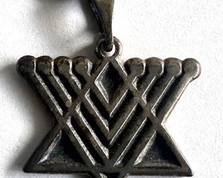 Vintage Sterling Silver Israeli Star Of David Menorah Pendant Necklace On Sterling Italian Chain
Lot #: 142