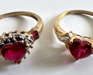 2 10K Gold Rings With Ruby Hearts, Size 6.75
Lot #: 121