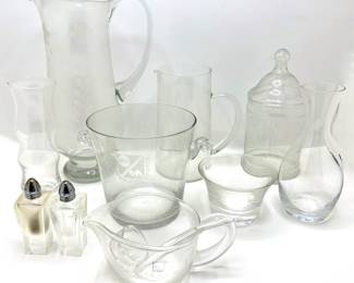 Glass Pitchers, Vase, Ice Bucket, Covered Canister, Spouted Bowl, Salt & Pepper Shakers & More
Lot #: 170