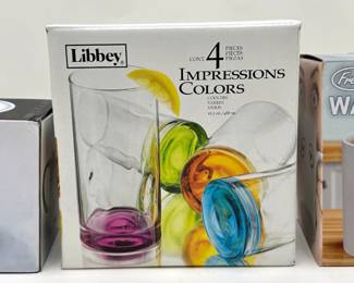 New In Box Set Of 4 Libbey Colorful Glasses & 2 New Mugs With Faces
Lot #: 193