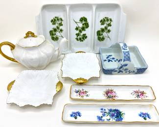 Vintage Porcelain Trays, Teapot, Small Plates With Gold Accents & More
Lot #: 28