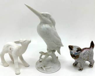 Rosenthal Porcelain Bird From Germany, Cloisonne Cat & Deer Figurine
Lot #: 116