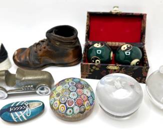 Chinese Baoding Balls, Giant Monopoly Car, Mellifiore Paper Weight, Glass Apples & More
Lot #: 154