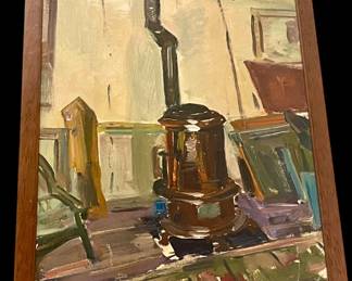 Pot Belly Stove / 13" wide x 17" tall with frame