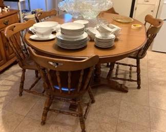 S. Bent Brothers Pedestal Dining Table, 6 Chairs, and 2 Leaves - Solid Hard Rock Maple