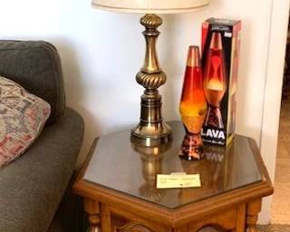 One of 2 End Tables and Lamps