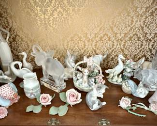 Lladro and Lalique - the Lalique elephant, the Lalique rooster, the Lladro Donkey, the Lladro elephant, the Lladro basket with cats, the Lladro cat with mouse and the Herend elephant are sold.