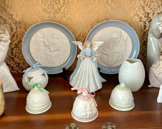 Lladro - The Lladro angel on the left and Lladro (3) Christmas ornaments on the right are sold.