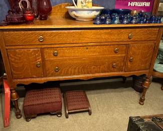 Antique Tiger Oak Buffet Cabinet