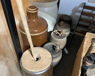 Butter Churn & Pottery Crocks