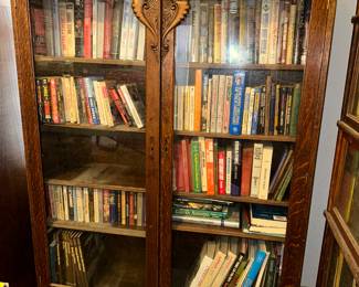 Antique Tiger Oak Cabinet & Books