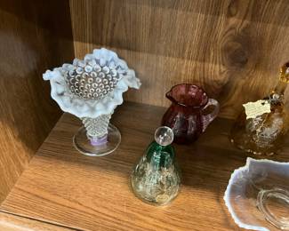 Fenton Hobnail Moonstone Vase - Glass Bell - Plum Purple Bubble Glass Pitcher