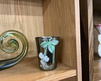 Fenton Cobalt Cherries Enameled Carnival Glass Tumber