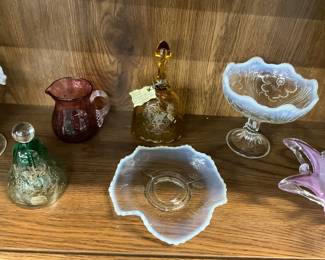 Fenton Opalescent Bon Bon Dish - Northwood Carnelian Opalescent Pedestal Jelly Compote