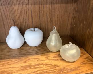 White Ceramic Apple & Pear - Frosted Art Glass Apple & Pear