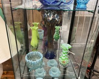 Vase Norwood Iridescent Amethyst Swung Vase - Yellow & Green Art Glass Vases - Northwood Opalescent Bowl