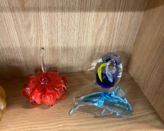 Art Glass Pumpkin - Murano Style Art Glass Dolphin -Egg Shaped Paperweight 