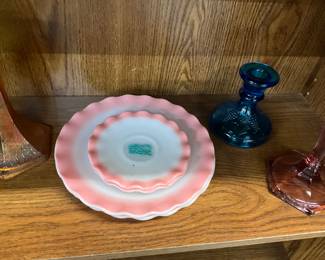 Hazel Atlas Crinoline Pink Ripple Edge Plate & Saucers