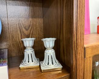 Porcelain White & Gold Candlestick Holders