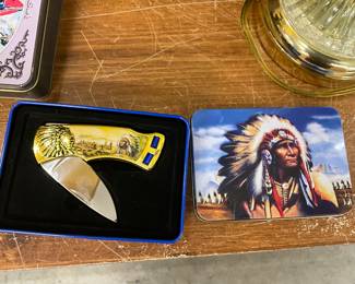 American Indian Pocket Knife in Tin