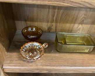 Orange Carnival Glass Candy Dish - Amber Glass Refrigerator Dishes 