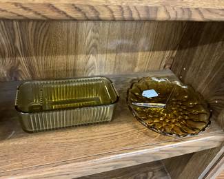Amber Refrigerator Dishes - Anchor Hocking Amber Divided Dish