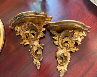 Petite gilded Italian wall brackets