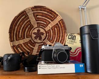 Vintage cameras - hand woven basket 