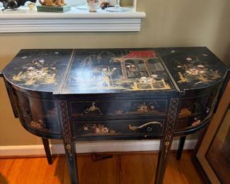 Jappaned dressing table - center opens with a mirror