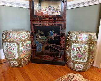 Pair of matching 19th century Famille Rose garden stools