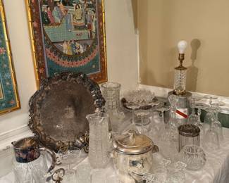 Waterford lamp, Waterford crystal, silver plate serving pieces