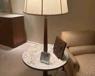 Vintage French pedestal marble top table lamp
