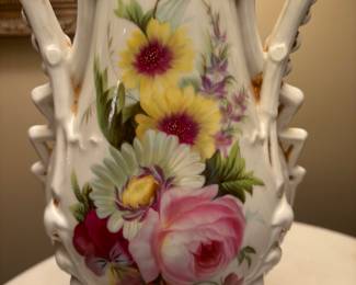 Pair of antique  floral porcelain lamps  