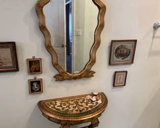 Gold gilded antique demulane wall table and mirror 