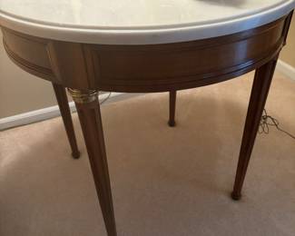 French antique pair of marble top round end tables 