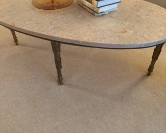 Louis XV French antique oval coffee table marble top
