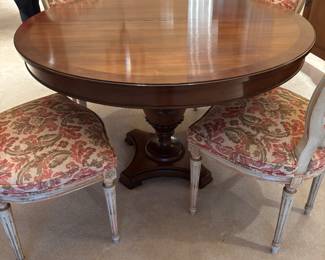 Vintage round or oval dining room table with leaf and pads 
