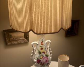 Pair of antique floral lamps 