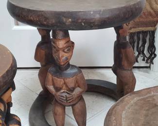 Cameroon Grassland "3 figures" stool. Acquired Douala, Cameroon 1974