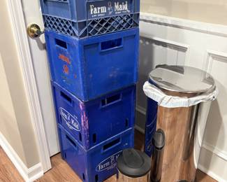 Trash cans, milk crates