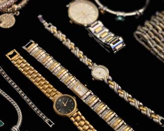 Watches, including gold watch, bangles, bracelets, earrings