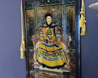 Beautiful pair of antique Chinese reverse painted emperor and empress 