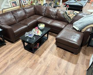 Leather sectional, coffee table