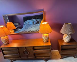 Mid Century dresser, mirror, and night stand