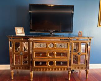 Italian Hollywood Regency style marble top mirrored sideboard 