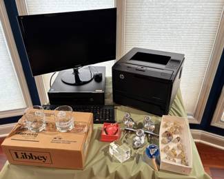 Computer, printer, hood ornaments, Chrysler glasses