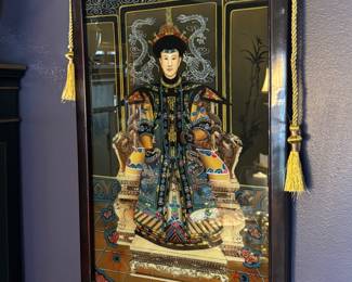 Beautiful pair of antique Chinese reverse painted emperor and empress 