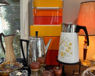 Mid century coffee pots, and kitchen accessories